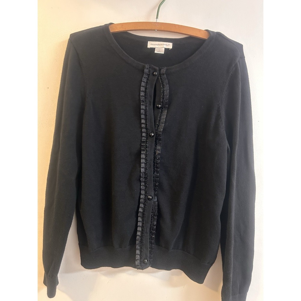 Christopher & Banks Women's Cardigan Sweater Black, Button Up Size M